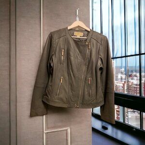 Michael Kors Gray leather jacket size Large. Great Deal